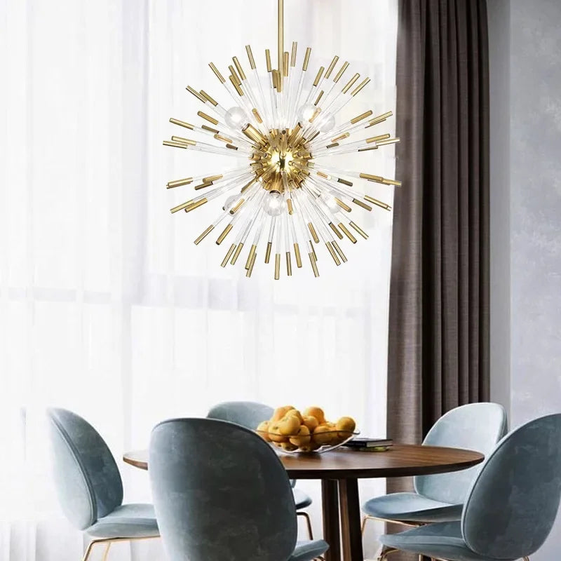 Suspension lumineuse moderne or blanc rayons transparents chambre salon étude hall led warm white