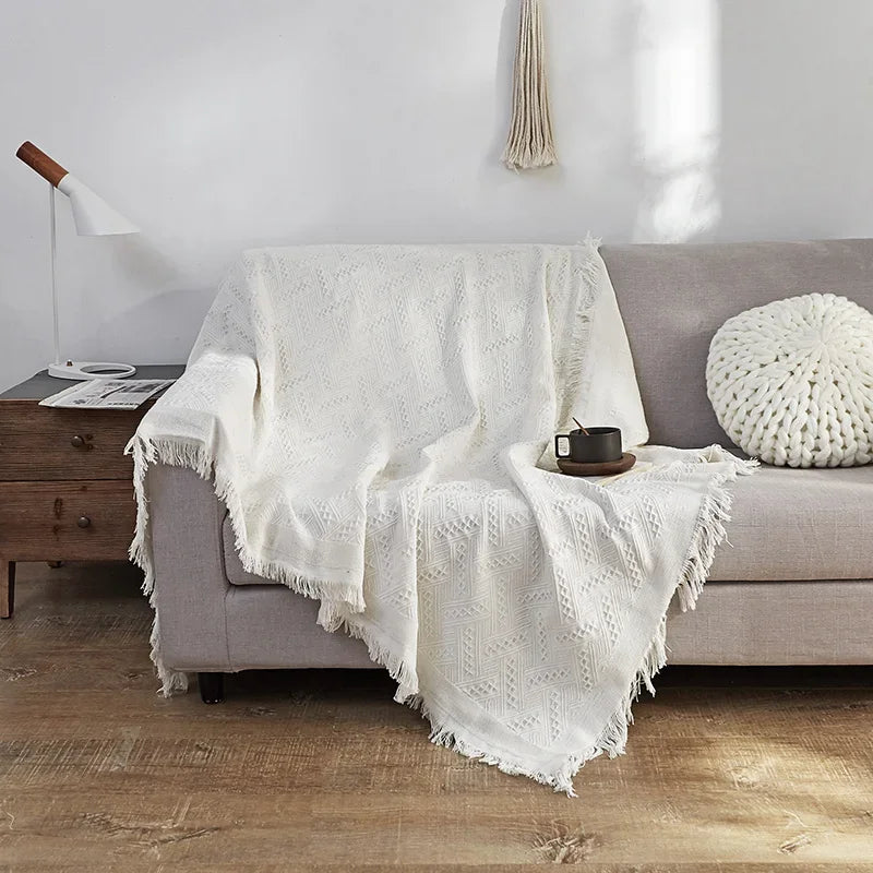 couverture boho chic motif géométrique blanc portable pique nique voyage maison