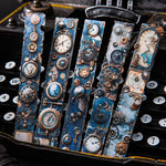 bracelets steampunk ornements mécaniques horloges clips noir bronze bleu vintage