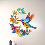colibri oiseau métal multicolore floral artisanal oiseau fleurs feuilles deco murale patio salon chambre