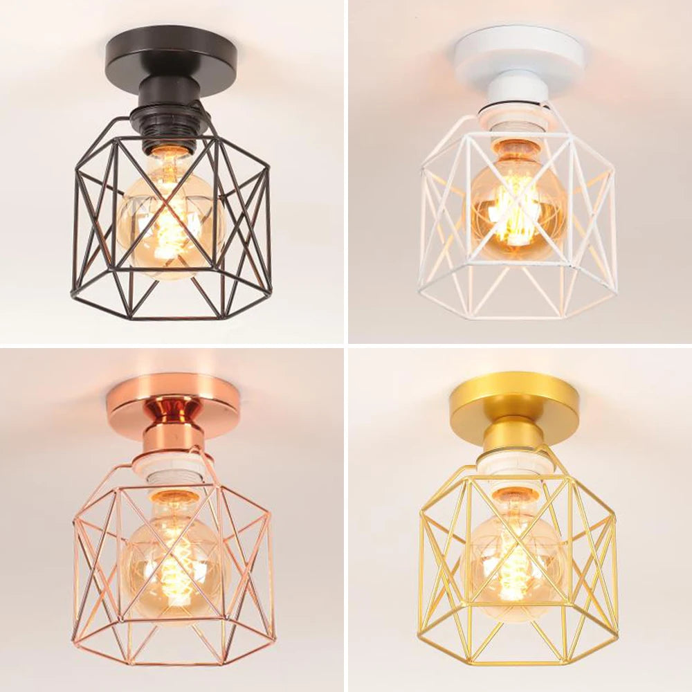 lampe industrielle cage métallique moderne vis fixations noir blanc or rose doré