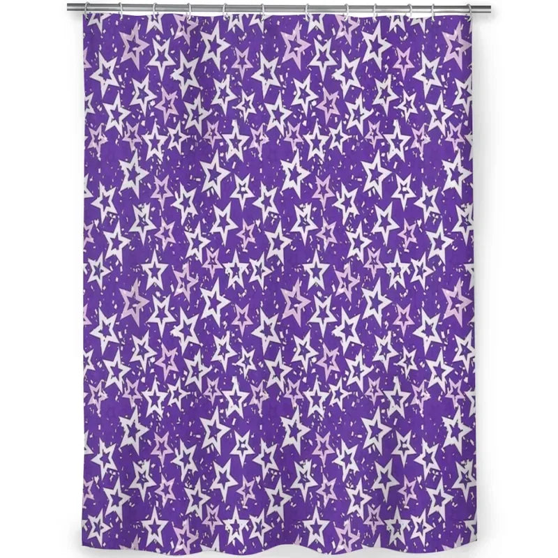rideau douche violet étoiles blancs moderne métalliques 12 crochets polyester dimensions variées