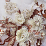 appliques textile brodées fleurs relief rose blanc violet bleu doré noir