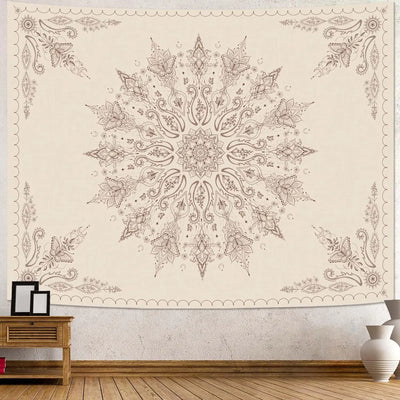 Tapisserie murale mandala bohème beige grand format salon