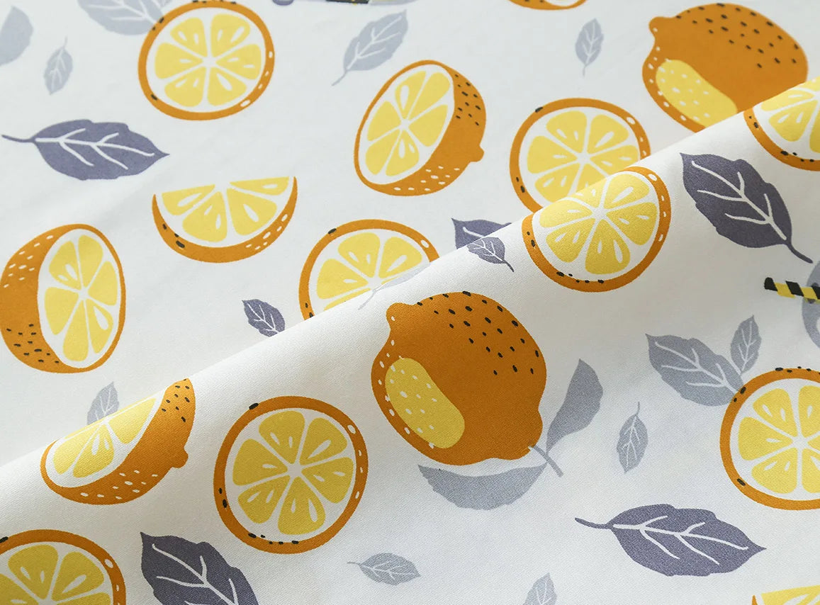 tissu coton imprimé citrons jaune gris moderne patchwork couture bricolage serviettes graphique ecofriendly