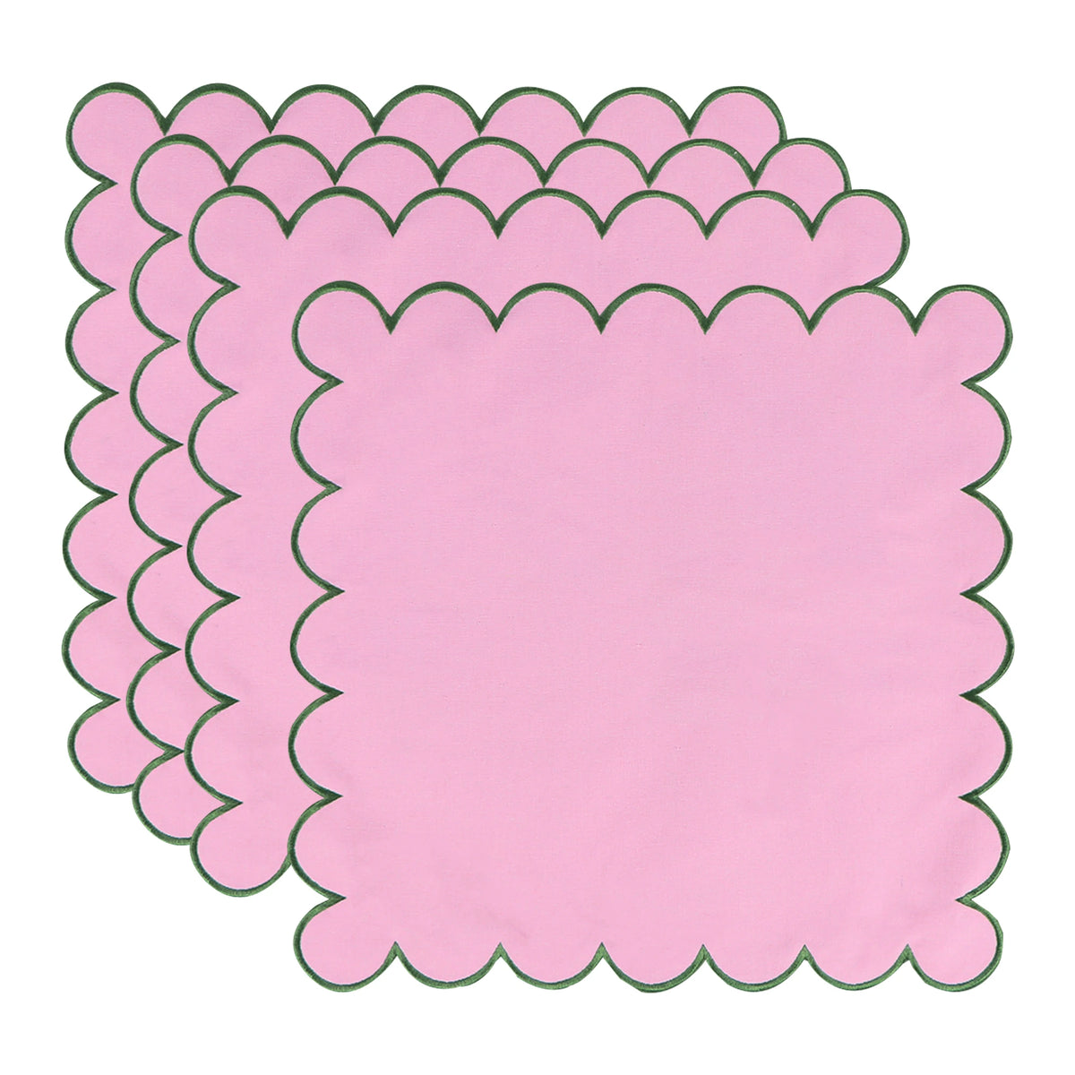 serviettes table classiques fleurs roses jaunes bordure bleue coton rose vert blanc