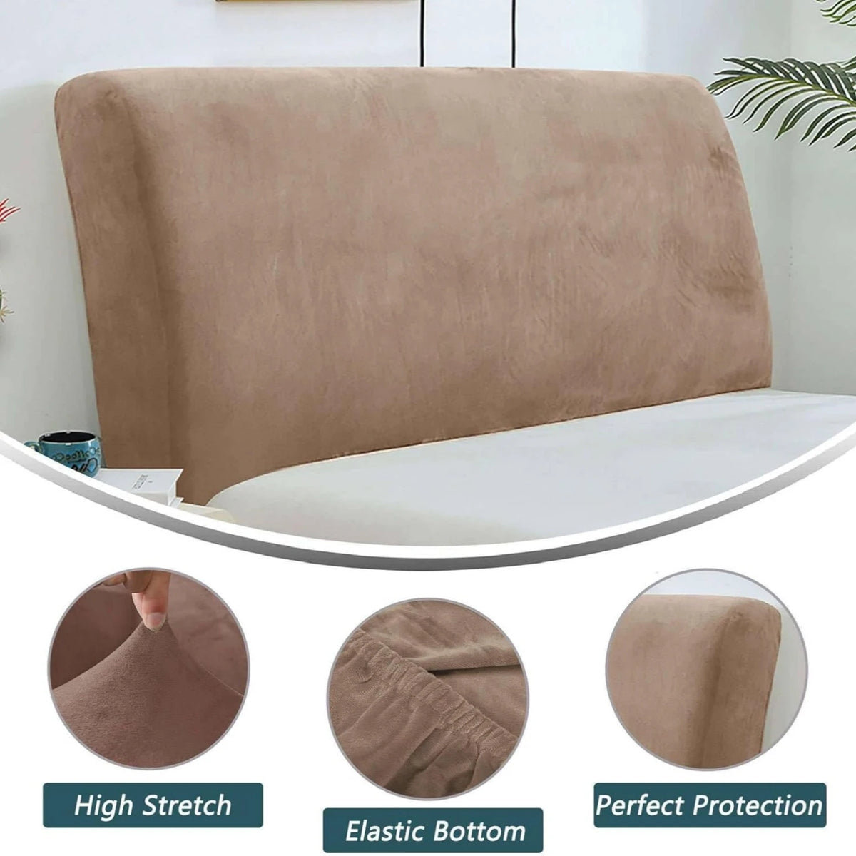 couvre tête lit velours beige moderne adhésif protection chambre maison 200cm