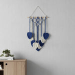 tapisserie boho chic macramé franges coeurs orange blanc bleu vert marron clair coton mur