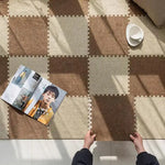 tapis modulable carreaux texturés damier gris beige moderne chambre décoration minimaliste