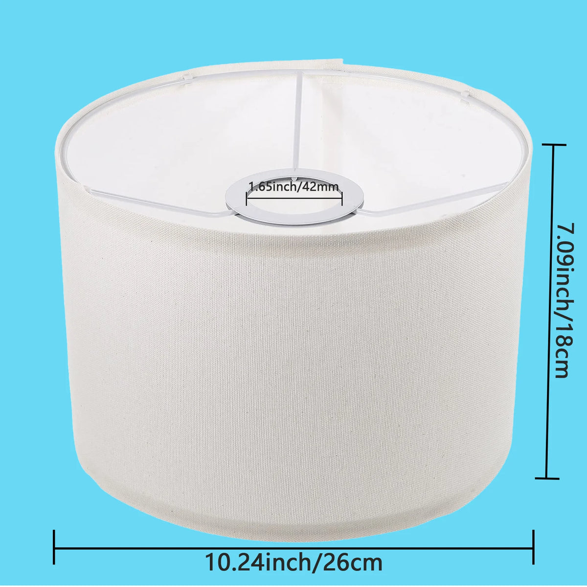 abat jour moderne blanc toile lin hauteur 18cm diamètre 42cm anneau métallique fixations