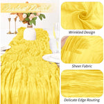table runner jaune texturé boho semi transparent motifs rustiques fleurs artificielles blancs printemps mariageDecorationintérieur