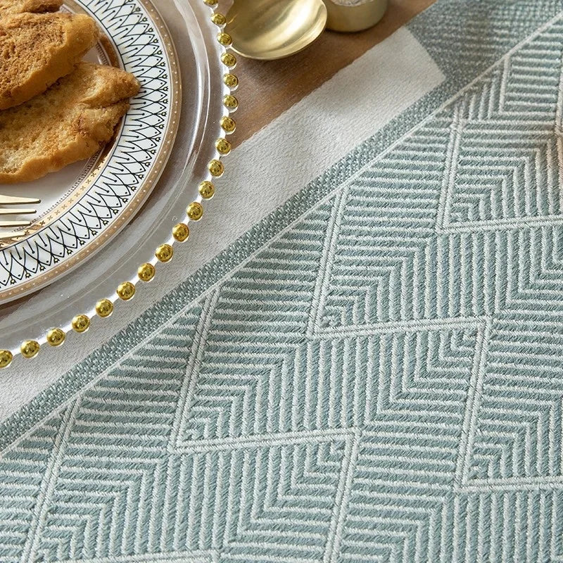 chemin table moderne motif géométrique beige gris clair tissu polyester opaque