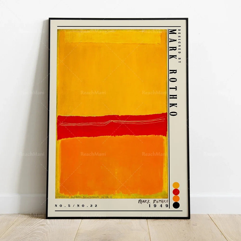Affiche abstraite avec des bandes de couleurs chaudes et une barre de titre évoquant l'art de Mark Rothko.