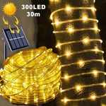 guirlande lumineuse solaire 300 led blanc chaud moderne extérieur intérieur modes étanche