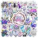 sticker illustration artistique violet bleu blanc fleurs lunes géométrique adhésif transparent portable téléphone ordinateur