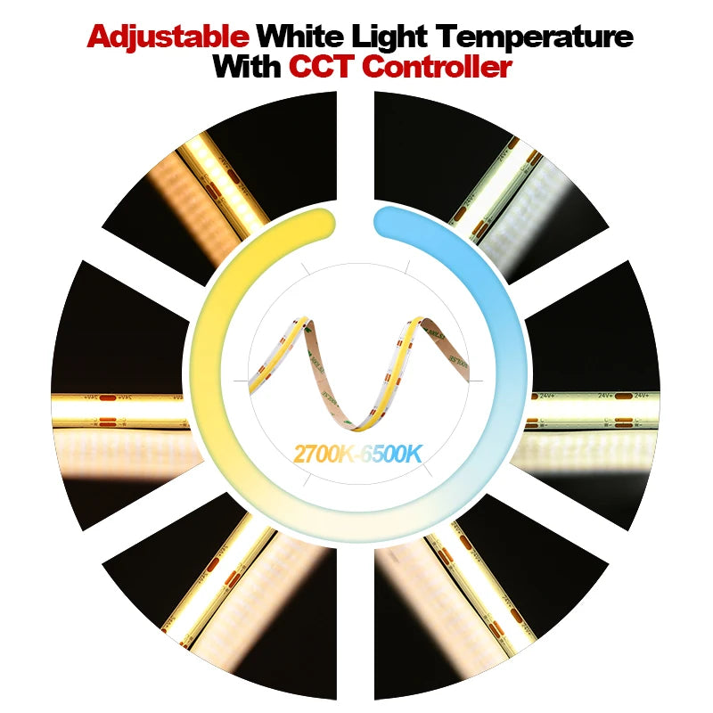 ruban led flexible 608 diodes jaune blanc bleu adhésif 12v 24v 2700k 6500k