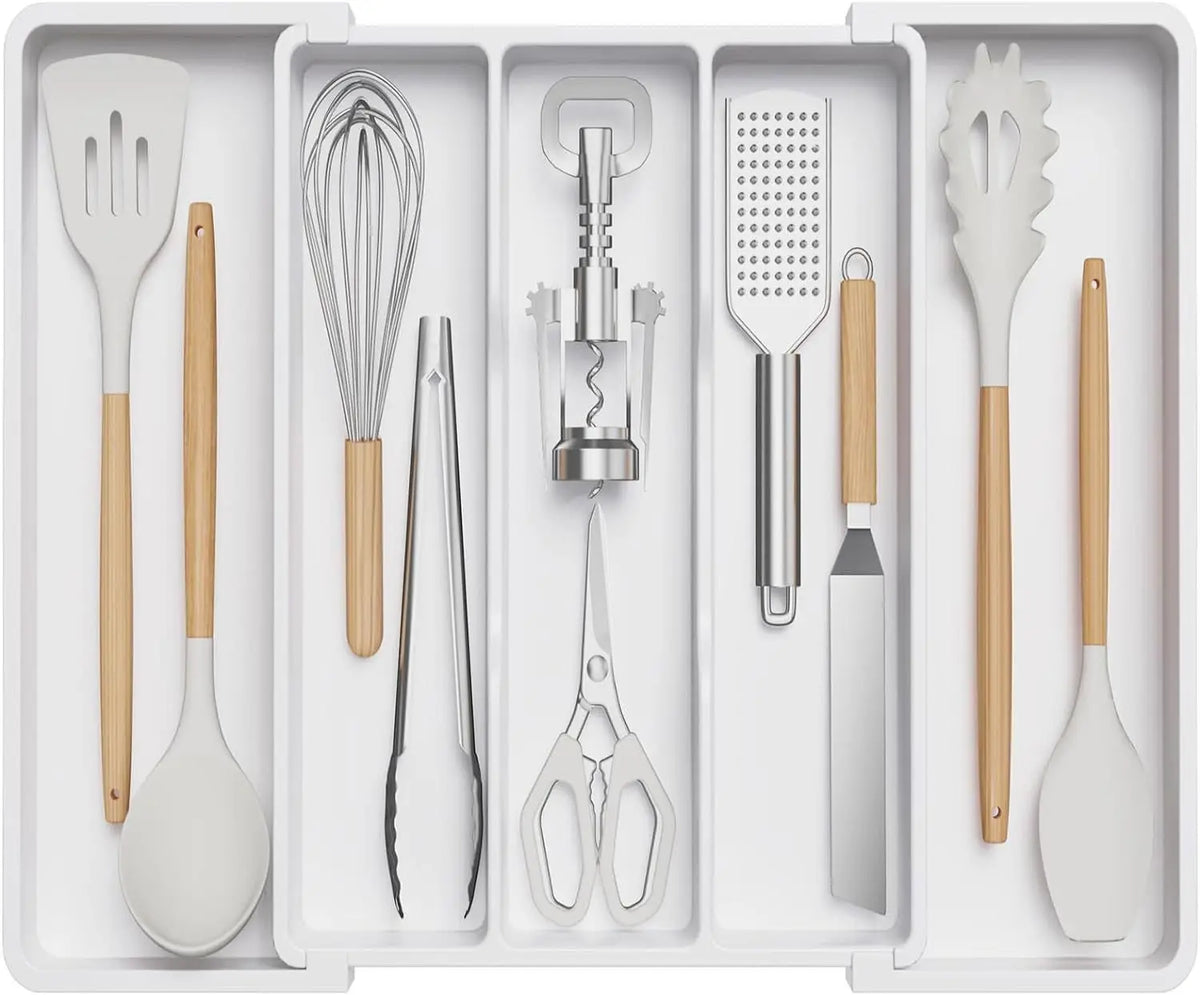 organisateur tiroir couteaux ustensiles cuisine plat noir modernes multifonctionnels pliables modulables rangement vaisselle