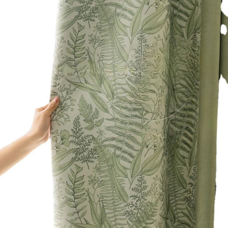 rideau moderne vert olive imprimé feuilles polyester opacité fenêtre plate personnalisable instructions montages