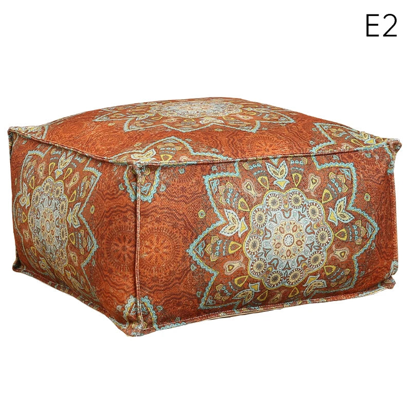 coussin sol orange bleu ethnique motifs floraux traditionnels carreaux coton polyester