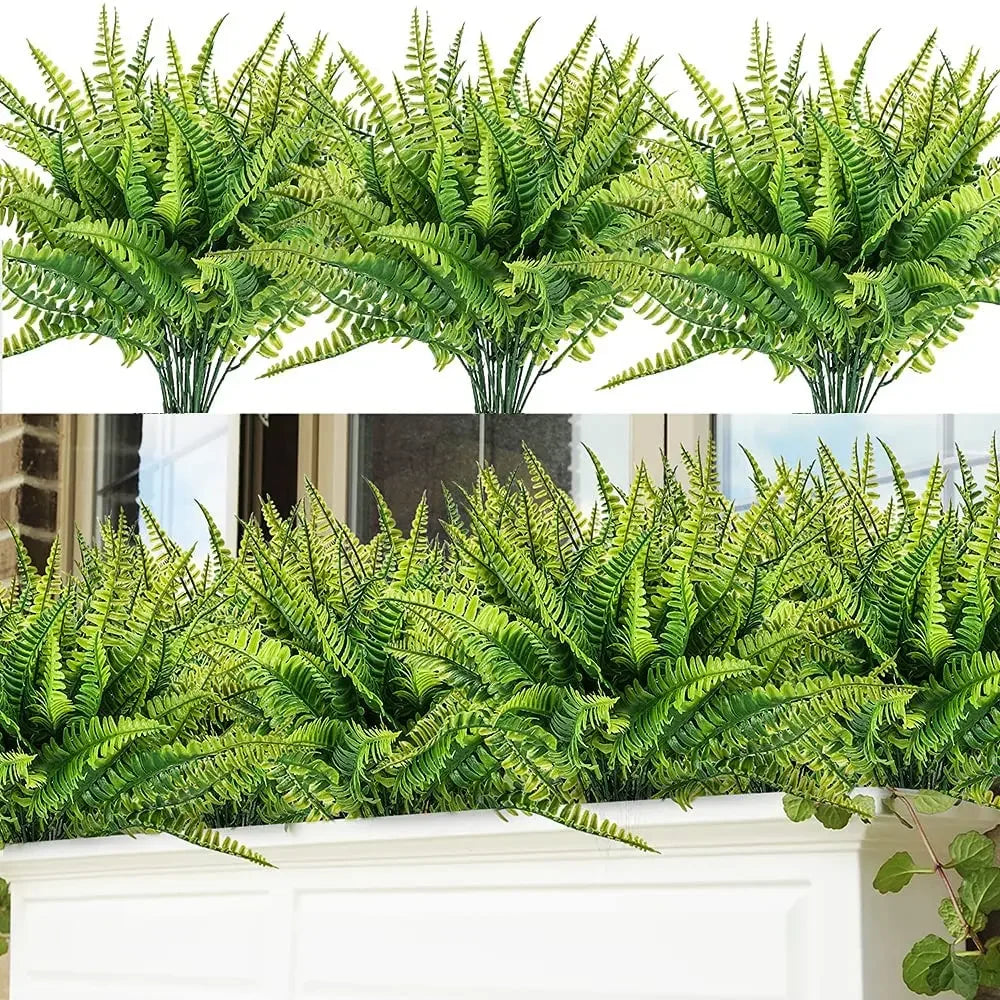 plantes artificielles fougères vertes feuilles nervures décoratives extérieures intérieures pot céramique naturel rustique