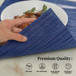 tapis table moderne bleu marine rayures fines 18in 12in durable vinyle respectueux environnement