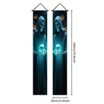 bannière suspendue halloween squelettes personnages costumés colonnes architecturales 180cm 30cm