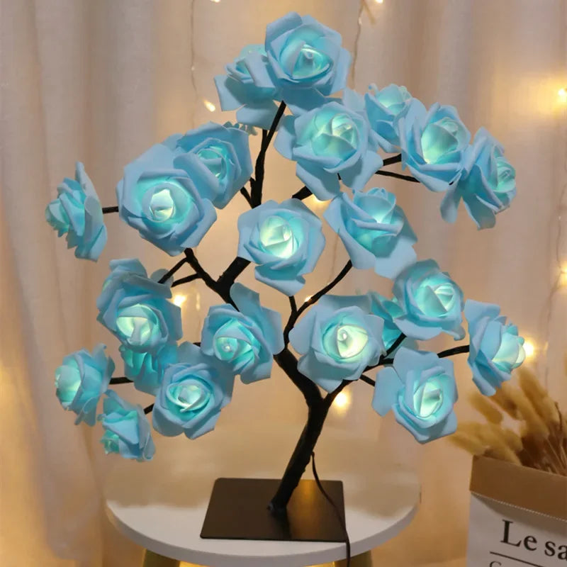 lampe arbre fleurs roses bleu moderne veilleuse chambre enfant décoration lecture led basse consommation