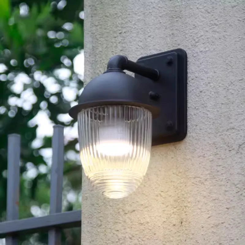 lampe murale transparente noir classique éclairage extérieur verre trempé rayures verticales électronique led vis