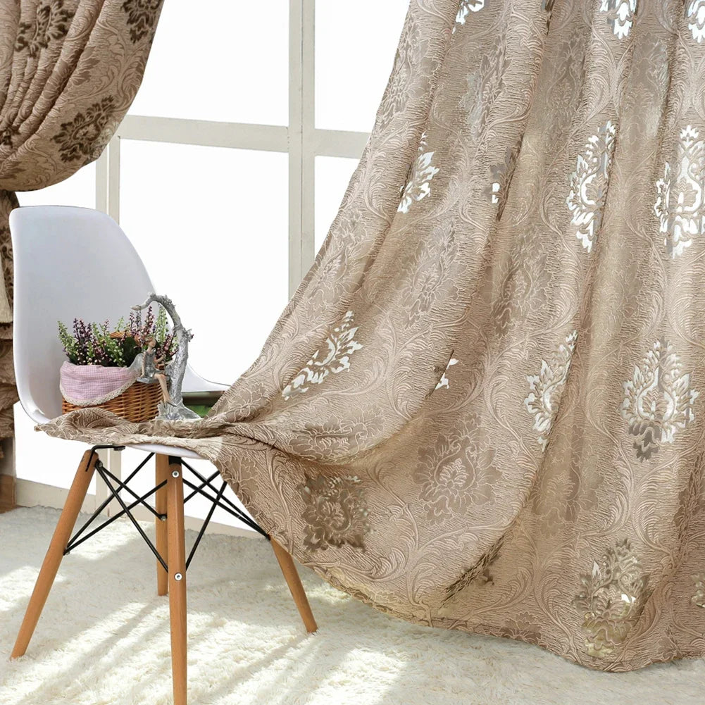 rideaux floral beiges gris clair classique semi opaques ruban décoratifextérieur fleur polyester Jacquard