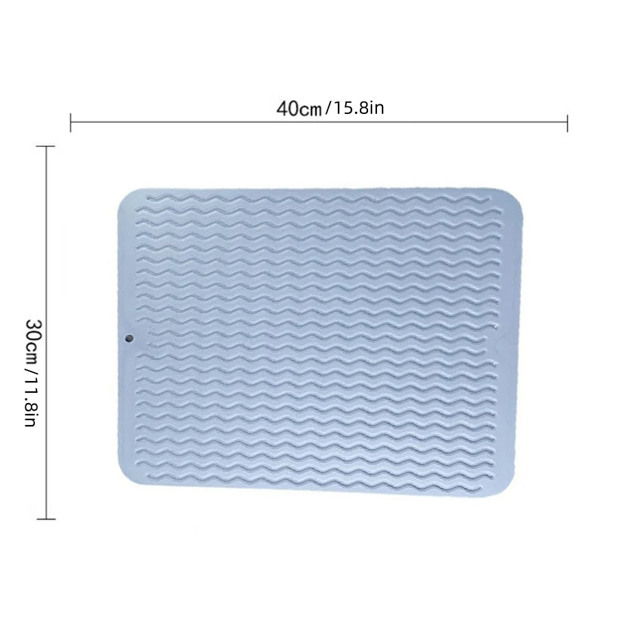 tapis cuisine silicone vert bleu gris moderne rayures ondulées assiette cônes baies 30x40cm