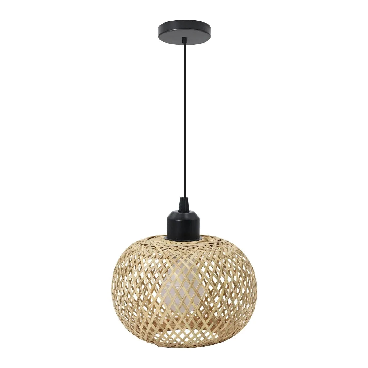 lampe suspendue tissage bambou moderne rustique naturel noir étain E26 E27