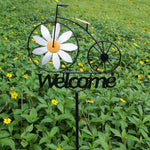 décoration extérieure bienvenue vélo noir blanc fleurs artisanal métal piquet fixé maison jardin entrée