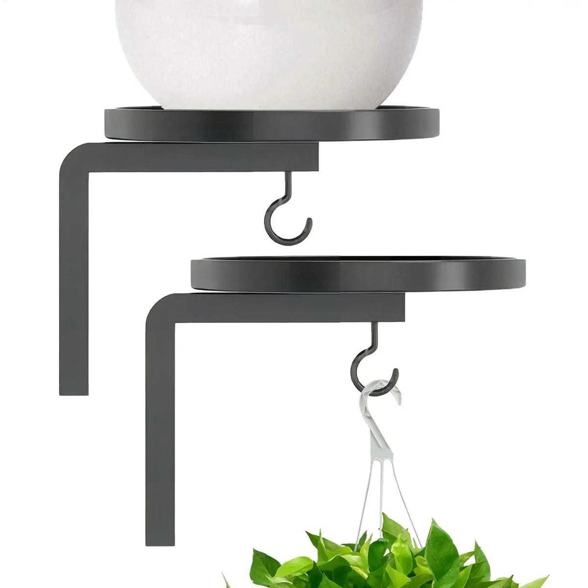 supports muraux plantes suspendus paniers fleurs rose feuilles vertes moderne minimaliste crochets fixations murales