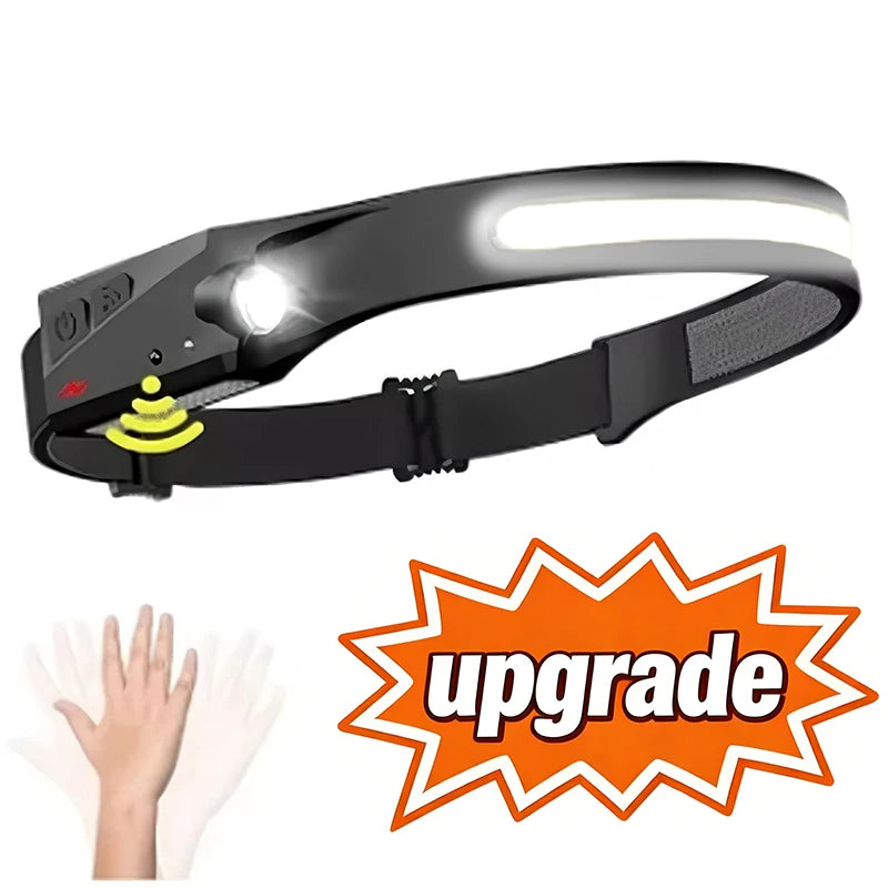 lampe frontale rechargeable led noir jaune ceinture ajustable motion sensor torchon camping pêche recherche