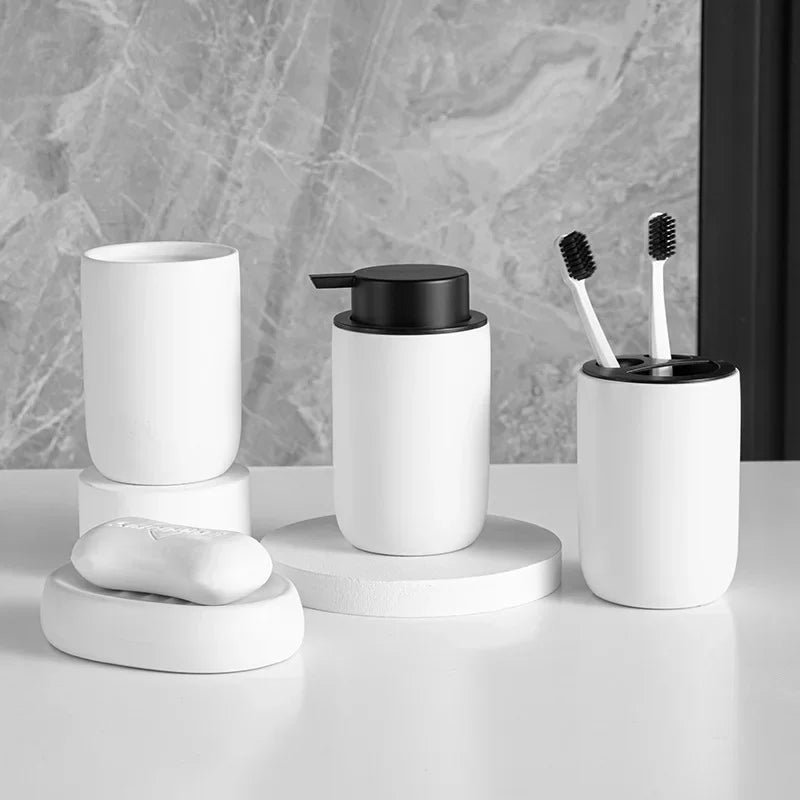 ensemble salle bain noir blanc gris minimaliste tasse distributeur brosse dents savon grille dimensions
