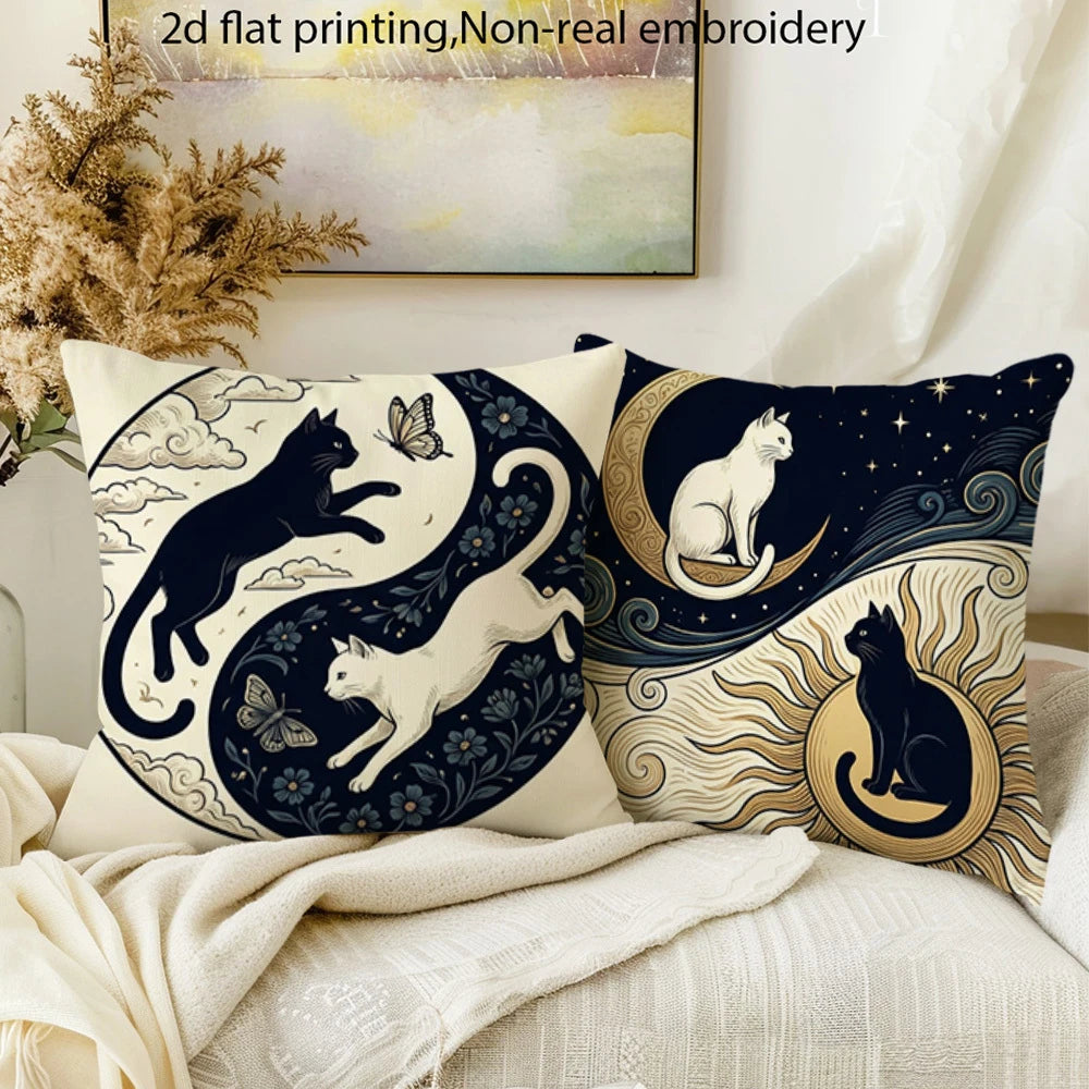 housses coussin imprimées boho chats papillons fleurs moderne 45x45cm respectueux environnement non toxique polyester