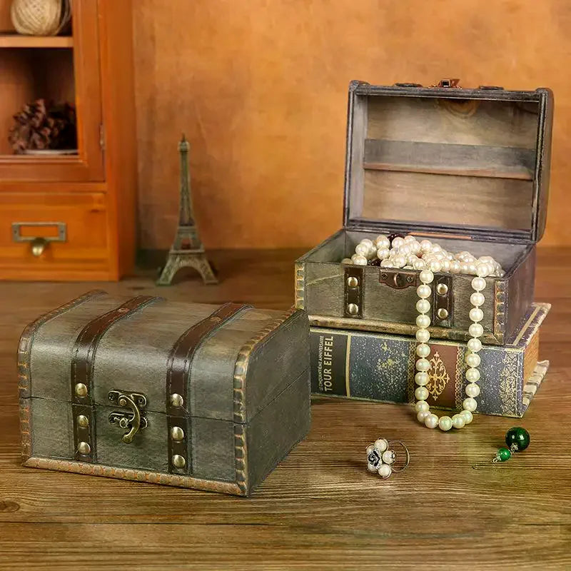 coffre bijoux bois vert marron vintage serrure imitation cuir okolets