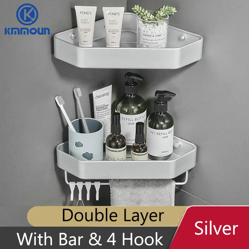 étagère d'angle aluminium noir mat salle bain moderne étagère gris mat salle douche clips