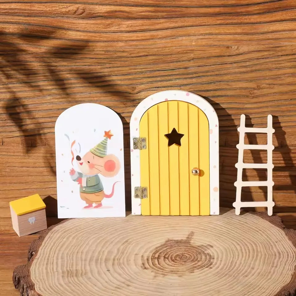 porte miniature fée bois clair étoile souris chapeau fête cube dentaire sapin noël fantaisie