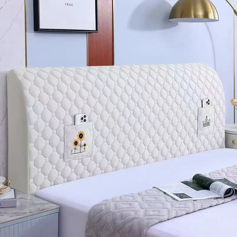 protège tête lit gris clair moderne poche rangement adhésif texture géométrique