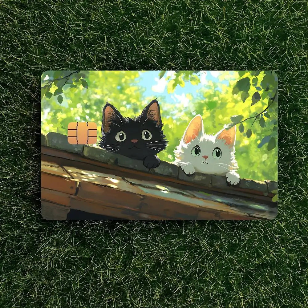 cartes credit personnalisables illustration chats noirs blancs fond nature adhésif inclusion fourrure animé collectionneau