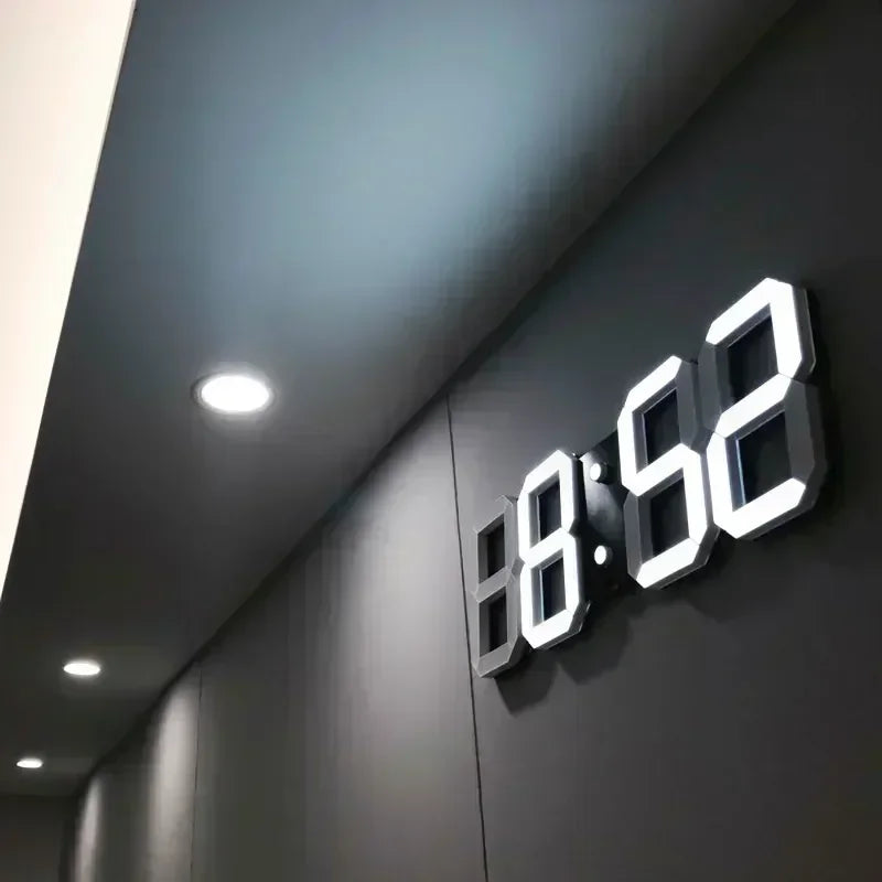 horloge numérique moderne horloge murale blanc numeros lumineux adhésif câble usb 18mètres plat chambre