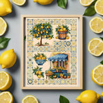 Kit broderie floral fruits scènes marché instructions rubans cartes couleurs aida coton traditionnel