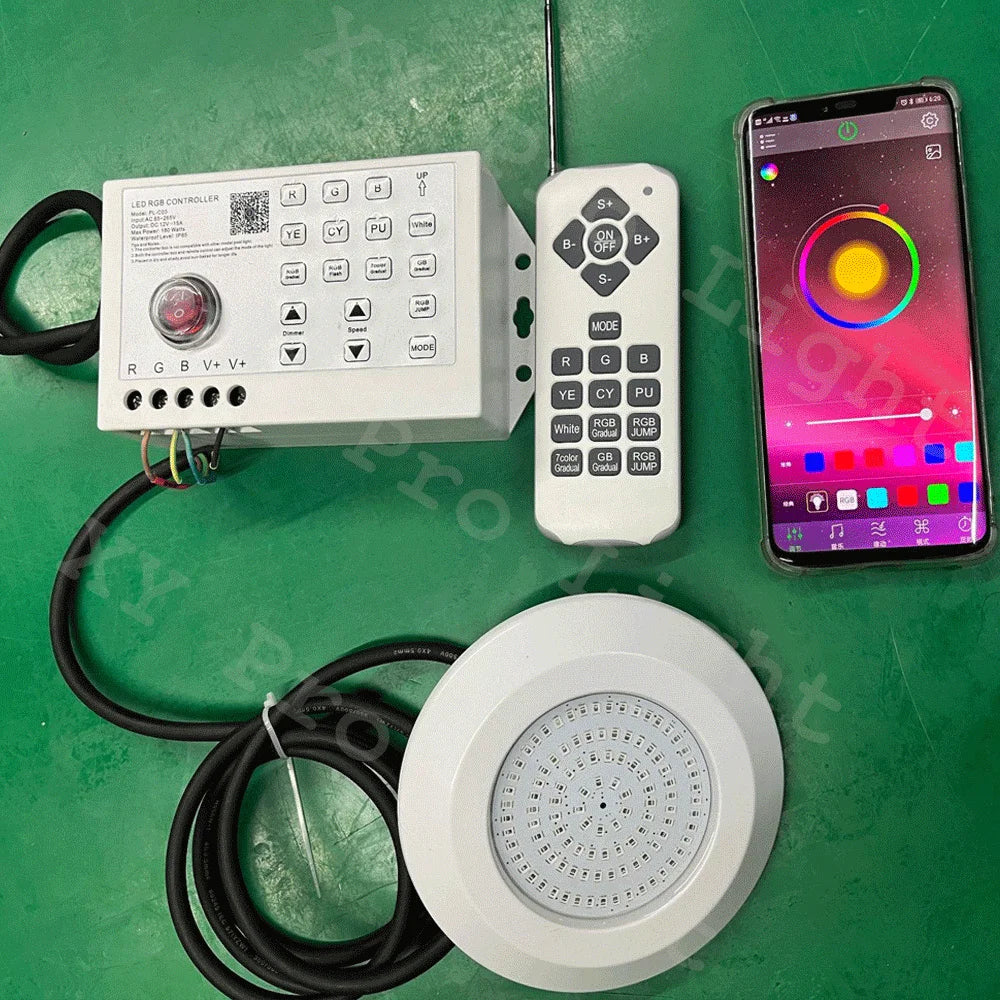 lumière sous marine piscine led rgb blanc moderne adhésif contrôleur bluetooth adaptateurs fixations