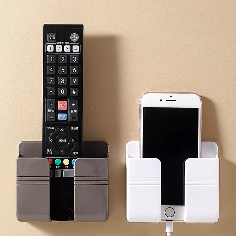 support mural smartphone télécommande rangement stockage adhésif blanc gris moderne minimaliste rechargeable organisateur