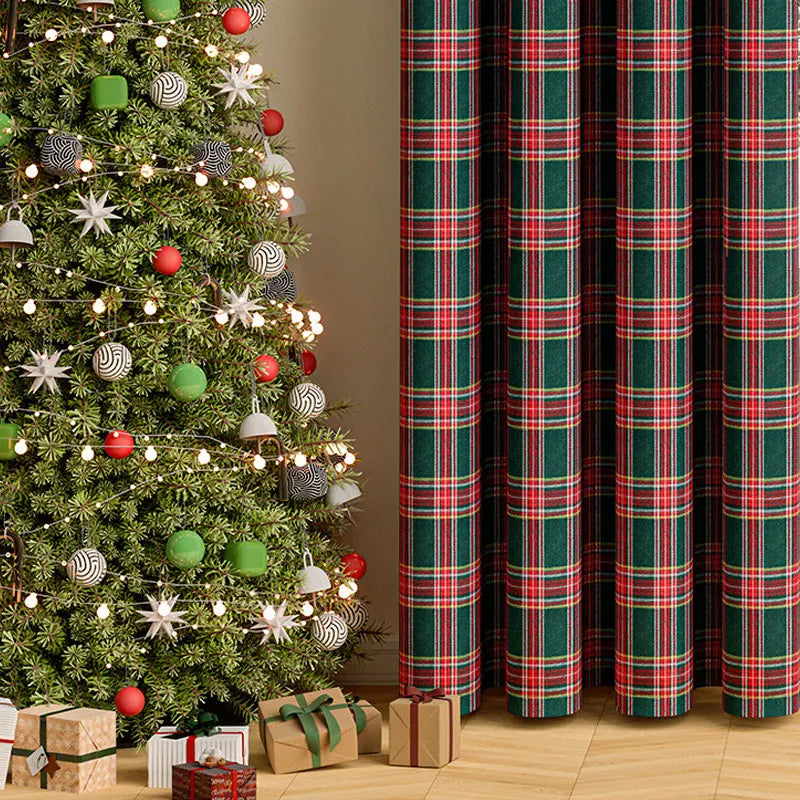 rideau plaid écossais opaque rustique couleur rouge vert noël decoration festive housse polyester moderne
