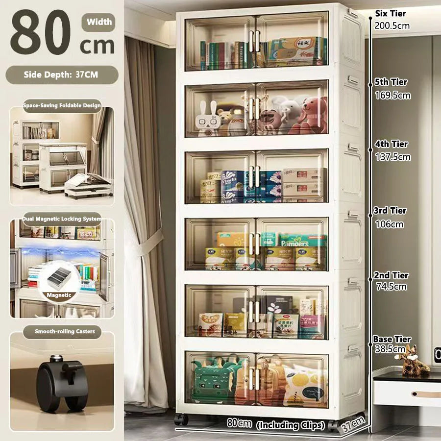 meuble rangement modulable blanc roulettes portes transparentes rayures verticales modernes