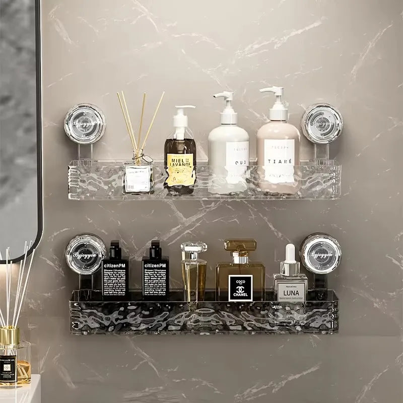 étagère murale transparente marbrée moderne chromés salle bain parfums cosmétiques diffuseur huiles essentielles