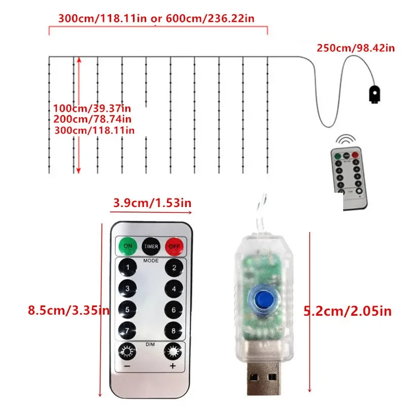 rideau lumineux led blanc multicolore moderne télécommande adaptateur usb noël decoration chambre salon