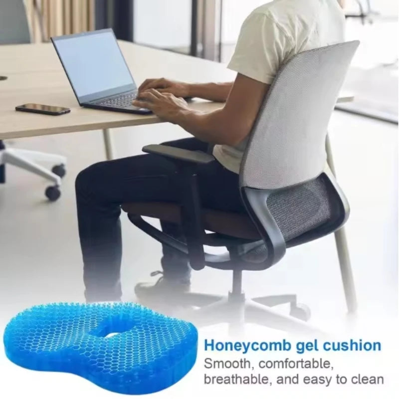 coussin siège confortable mousse latex bleu motif honeycomb orthopédique portable